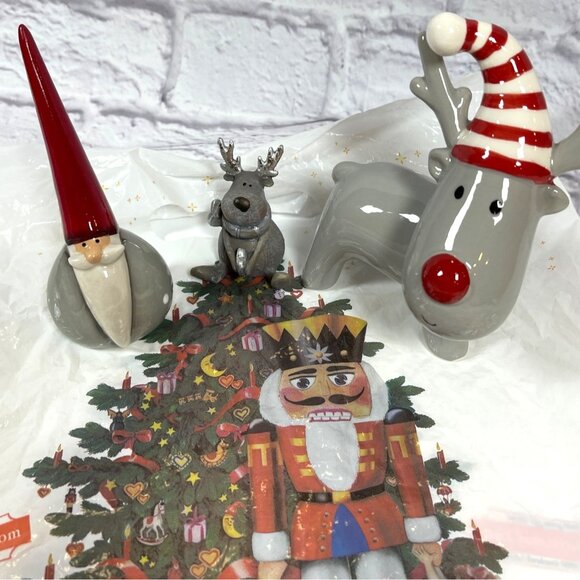 Europe Germany Christmas Market Holiday Ornament Décor Ceramic Santa Reindeer - Picture 2 of 16